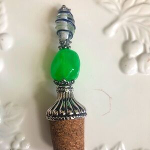 Wine Bottle Stopper with Art glass and Green resin with Cork